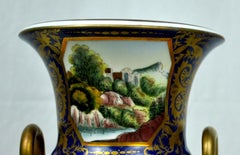 20th Century Pair of Deep Blue and Gold Hand Painted Guilt Sieve Vases