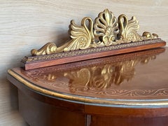 20th Century Pair of Demilune Swan Nightstands with Marquetry Top and Crest