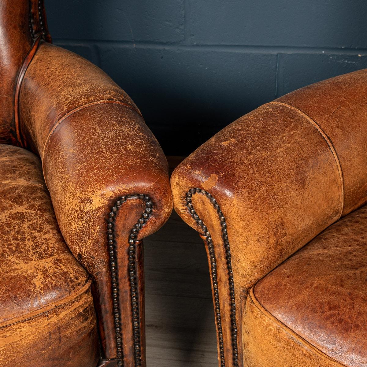 20th Century Pair of Dutch Leather Club Chairs 14