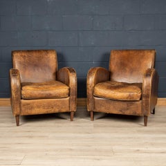 20th Century Pair of Dutch Leather Club Chairs