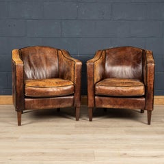 20th Century Pair of Dutch Leather Club Chairs