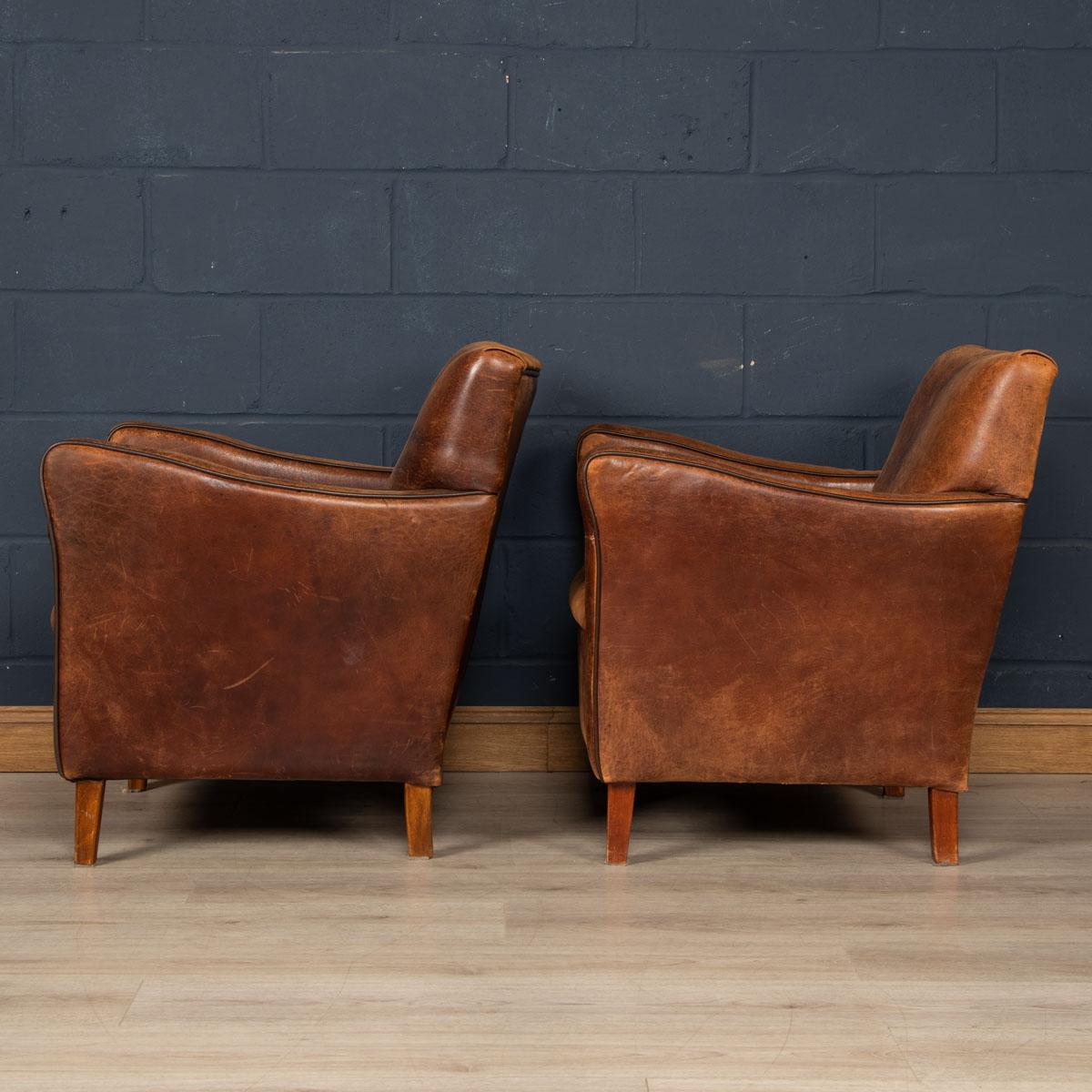 20th Century, Pair of Dutch Leather Club Chairs In Good Condition In Royal Tunbridge Wells, Kent