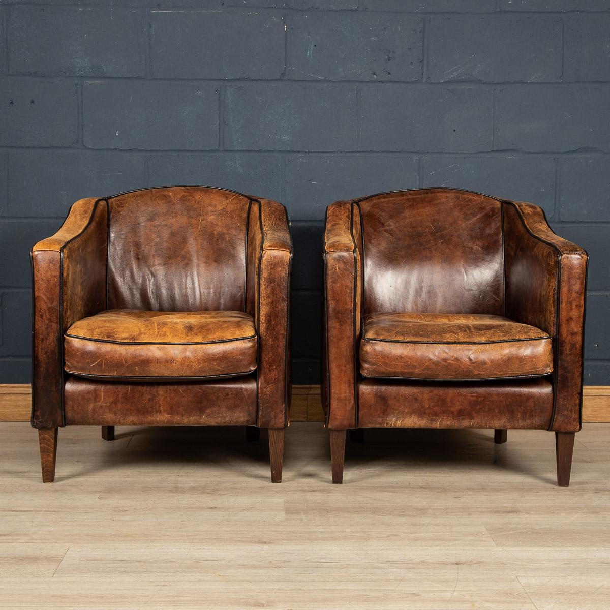 20th Century Pair of Dutch Leather Club Chairs In Good Condition In Royal Tunbridge Wells, Kent
