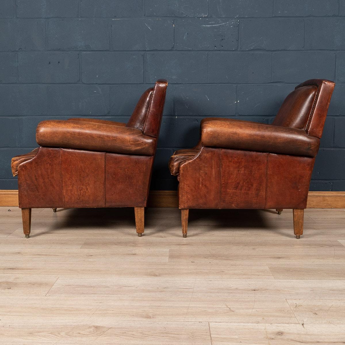 20th Century Pair of Dutch Leather Club Chairs In Good Condition In Royal Tunbridge Wells, Kent