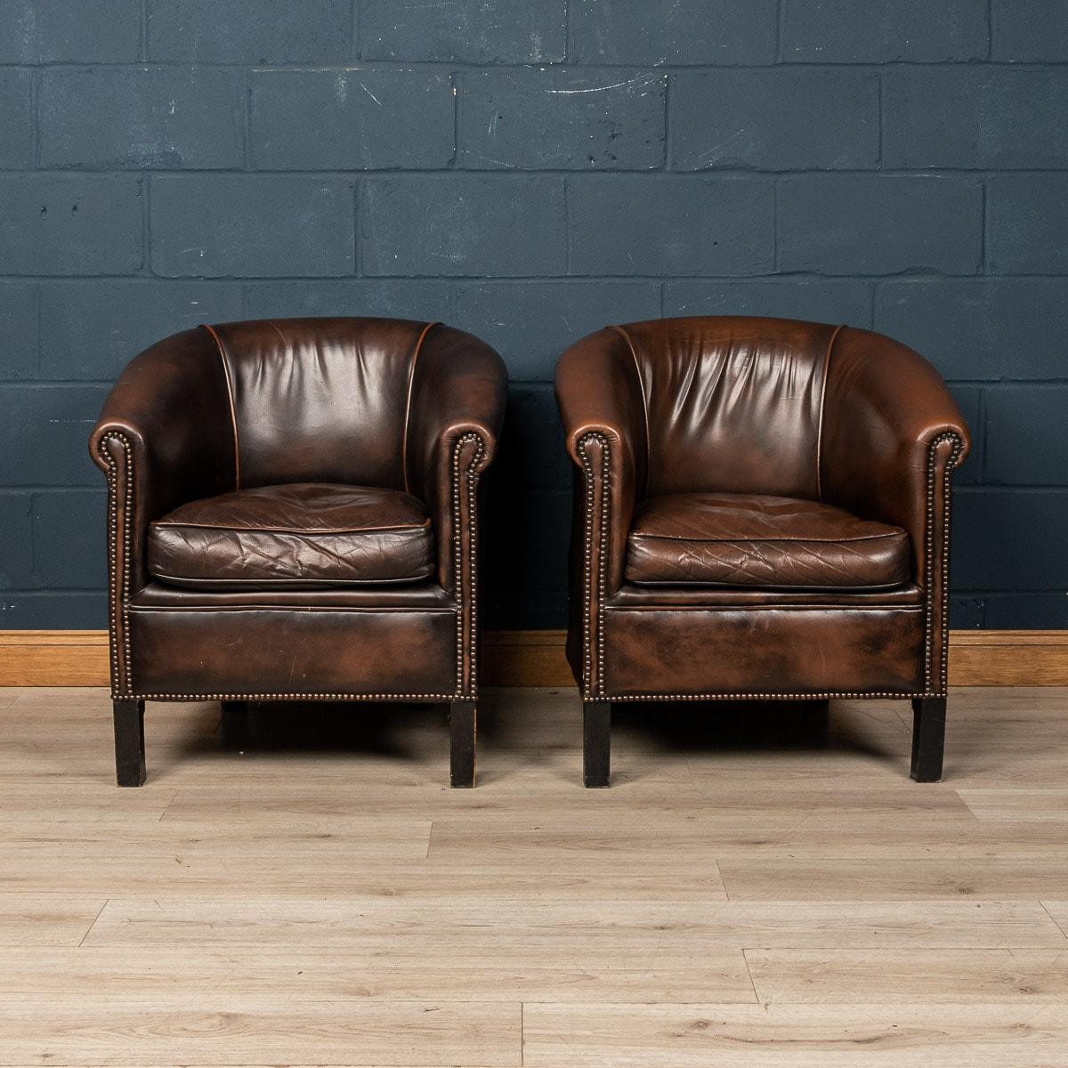 20th Century Pair of Dutch Leather Club Chairs In Good Condition In Royal Tunbridge Wells, Kent
