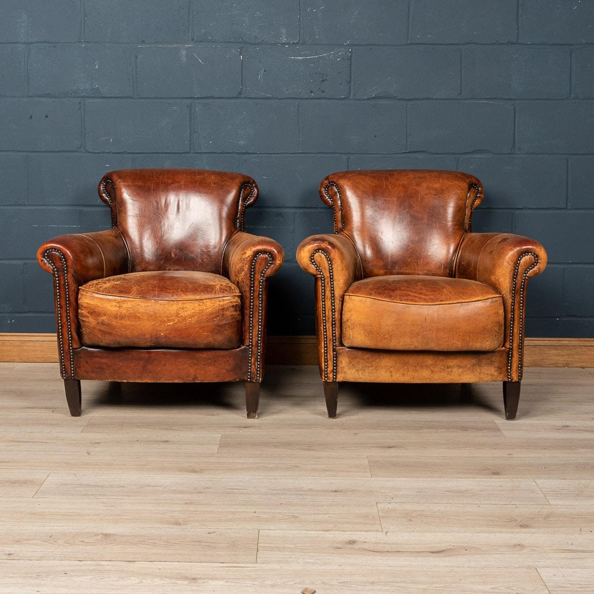 20th Century Pair of Dutch Leather Club Chairs In Good Condition In Royal Tunbridge Wells, Kent
