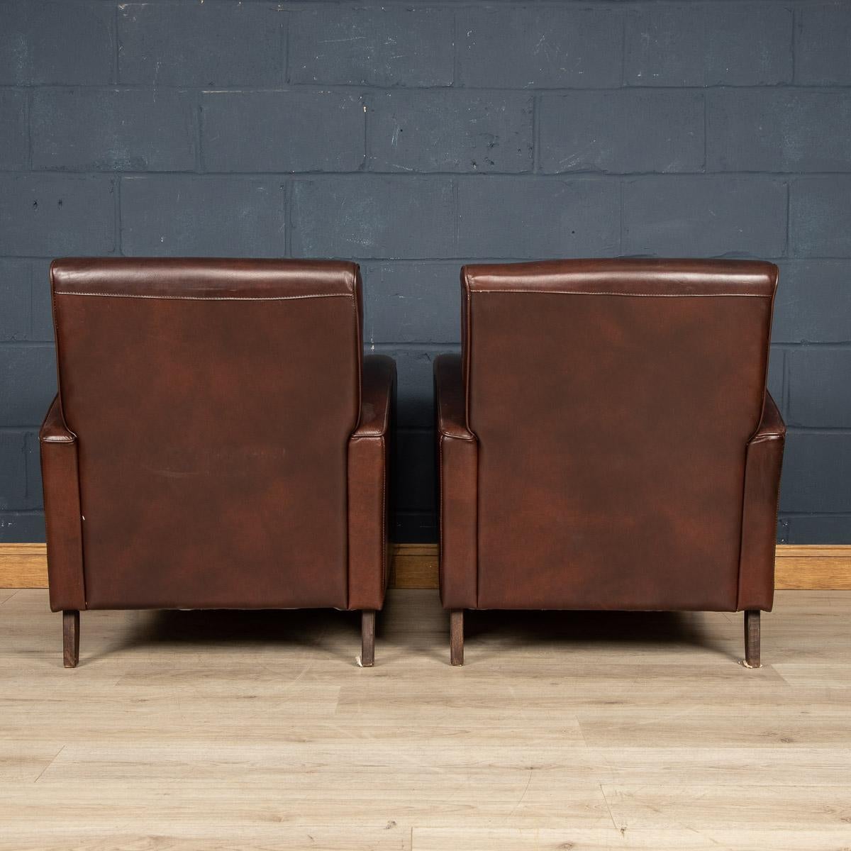 Pine 20th Century Pair of Dutch Leather Club Chairs For Sale