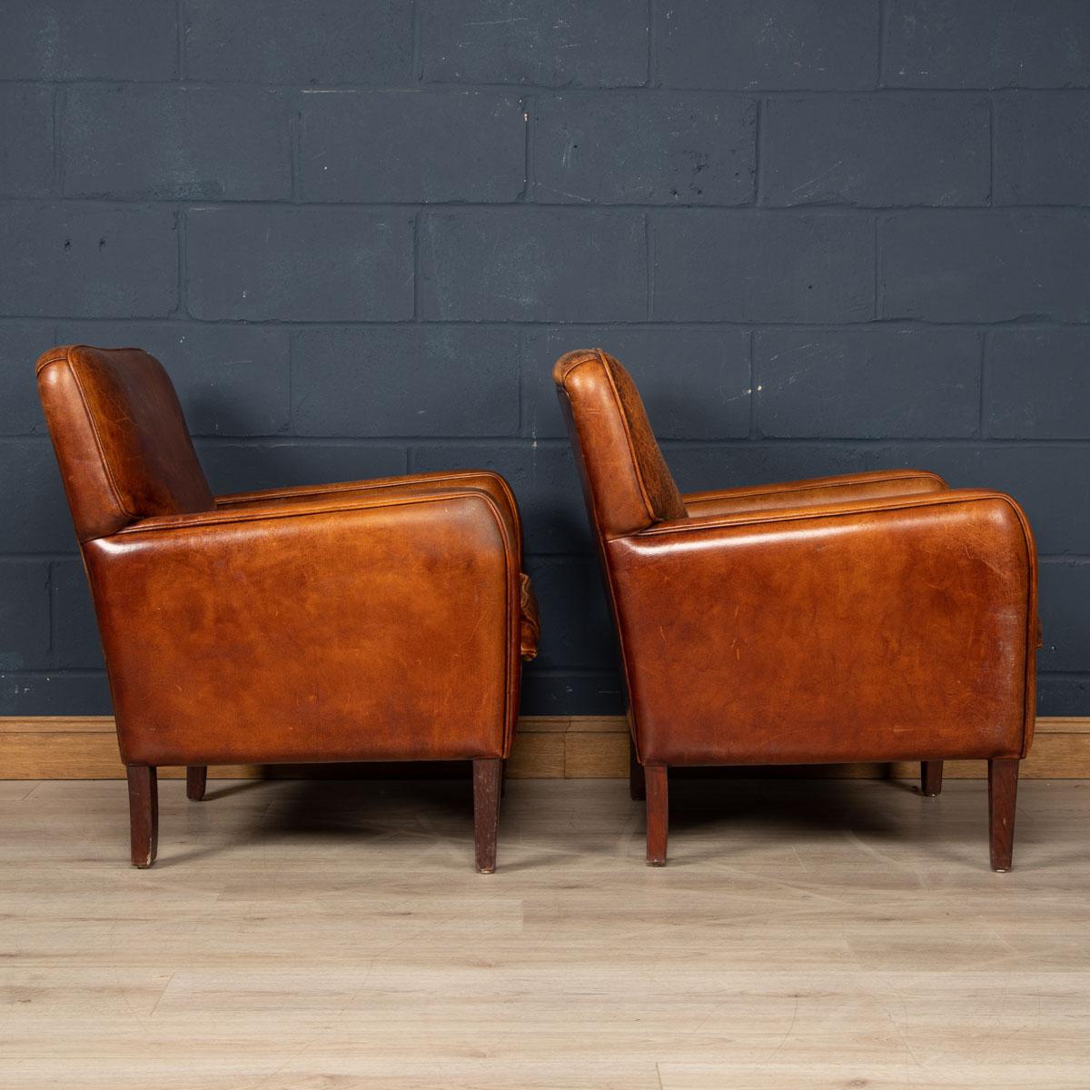 20th Century Pair Of Dutch Leather Club Chairs 2