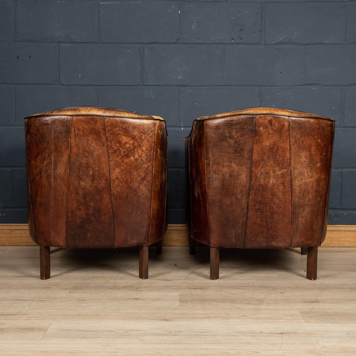 20th Century Pair of Dutch Leather Club Chairs 2