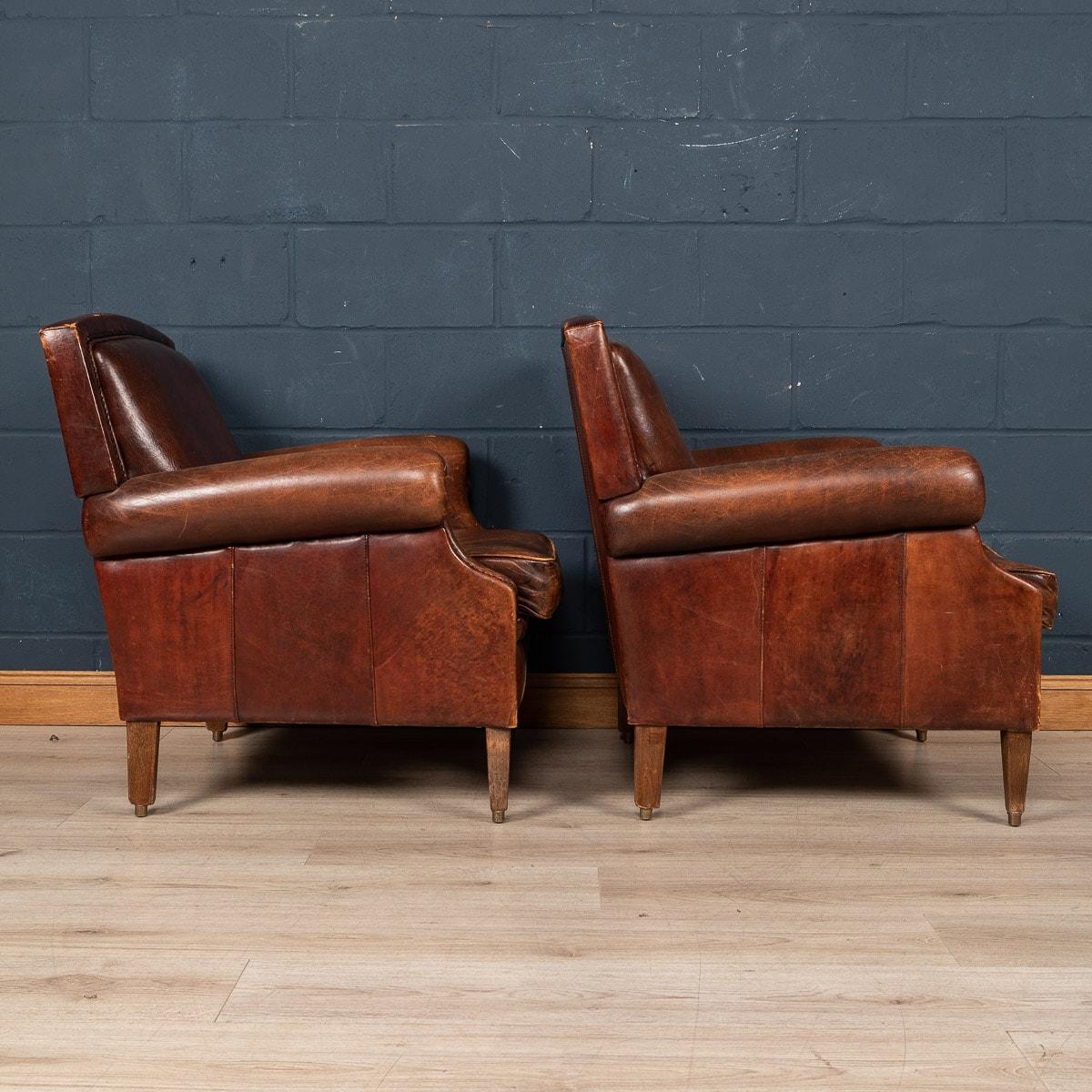 20th Century Pair of Dutch Leather Club Chairs 2