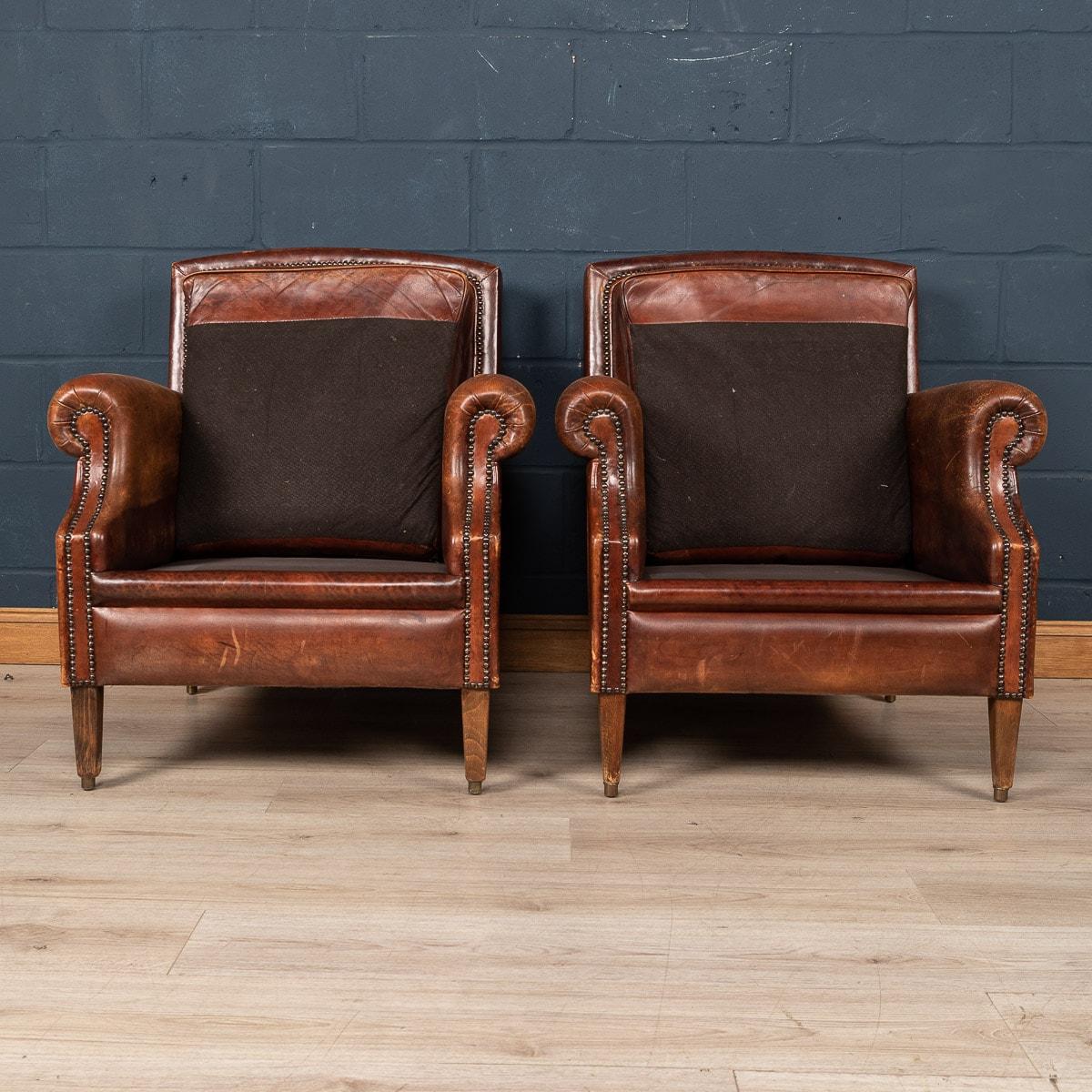 20th Century Pair of Dutch Leather Club Chairs 3