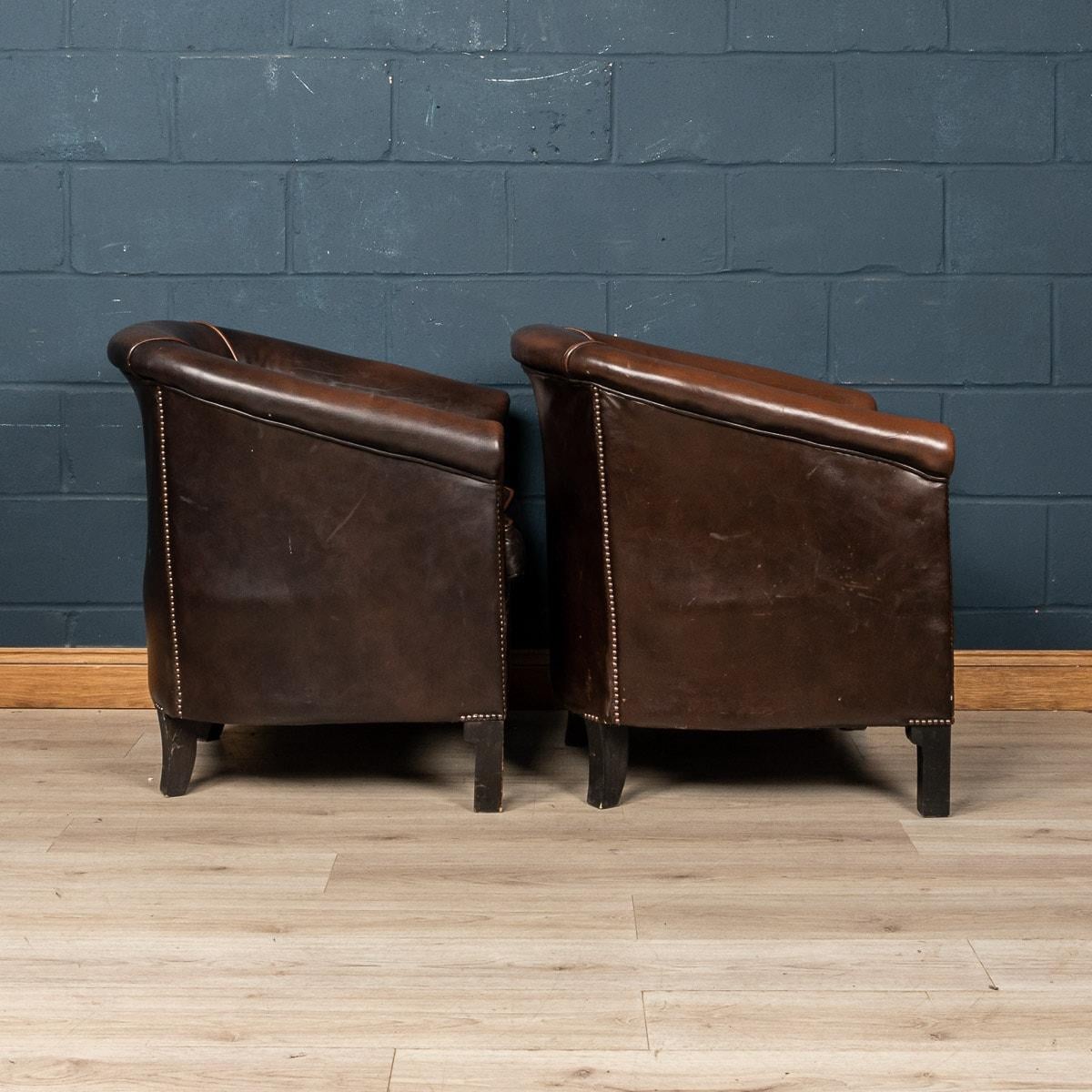 20th Century Pair of Dutch Leather Club Chairs 2
