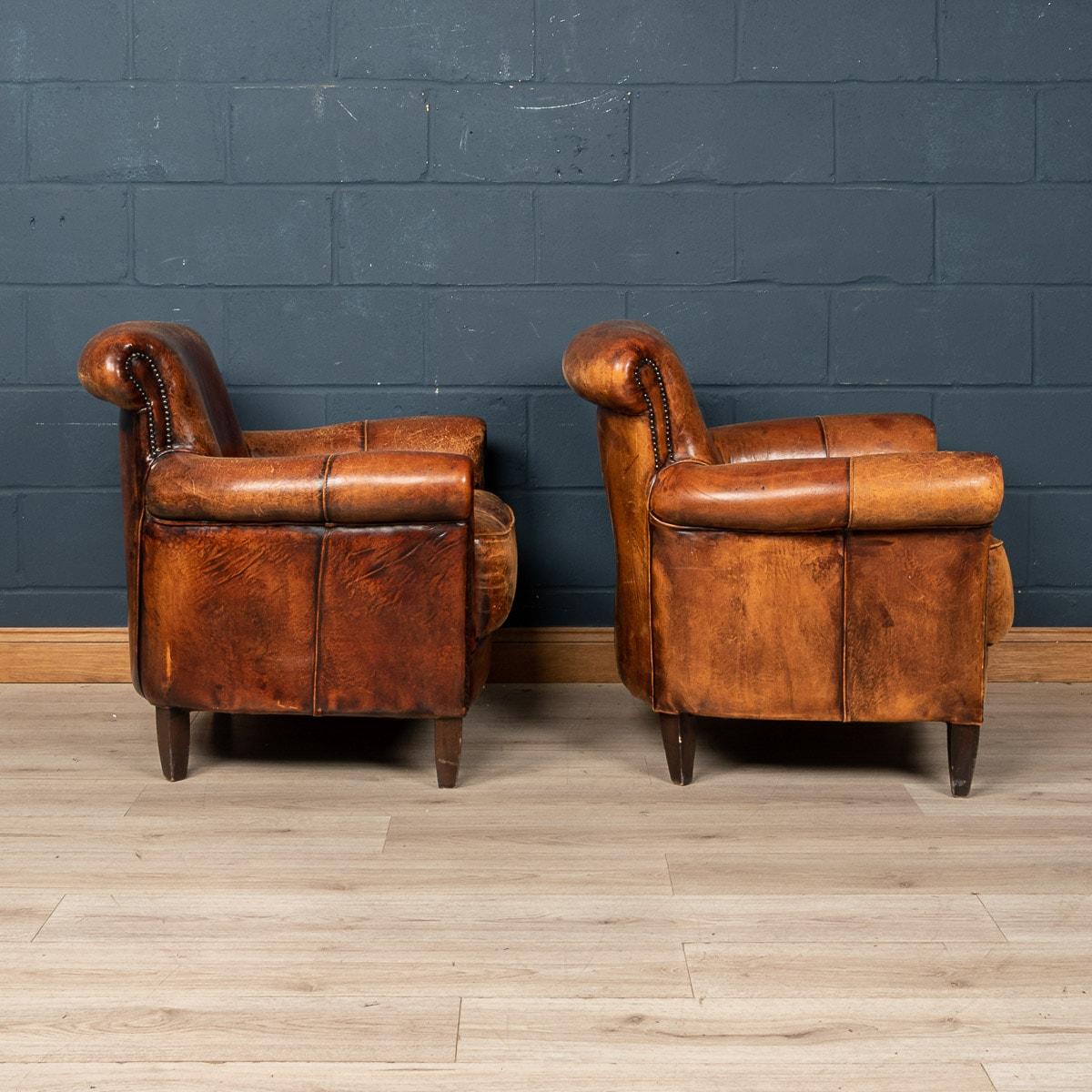 20th Century Pair of Dutch Leather Club Chairs 2