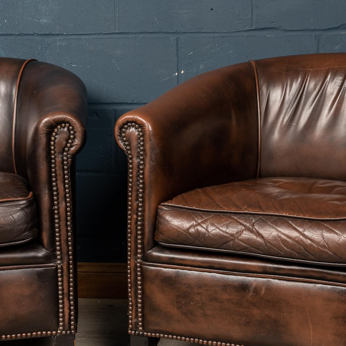 20th Century Pair of Dutch Leather Club Chairs 5