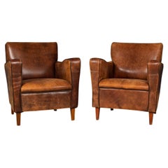 20th Century, Pair of Dutch Leather Club Chairs