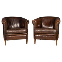 20th Century Pair Of Dutch Leather Club Chairs