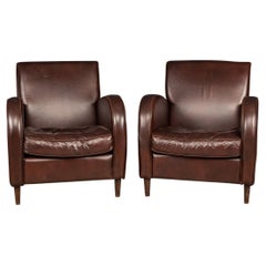 Used 20th Century Pair of Dutch Leather Club Chairs