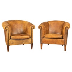 Used 20th Century Pair Of Dutch Leather Club Chairs