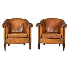 Paire de fauteuils club en cuir néerlandais du XXe siècle