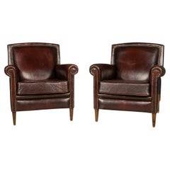 20th Century Pair Of Dutch Leather Club Chairs