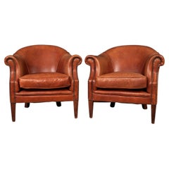 Used 20th Century Pair of Dutch Leather Club Chairs
