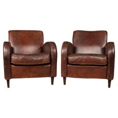 Used 20th Century Pair of Dutch Leather Club Chairs