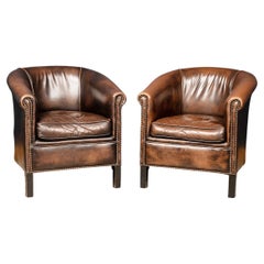 20th Century Pair of Dutch Leather Club Chairs