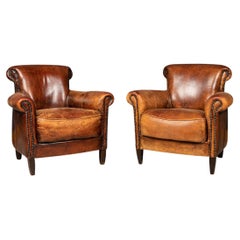 20th Century Pair of Dutch Leather Club Chairs