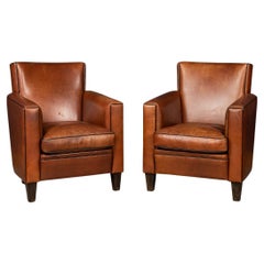 20th Century Pair of Dutch Leather Club Chairs