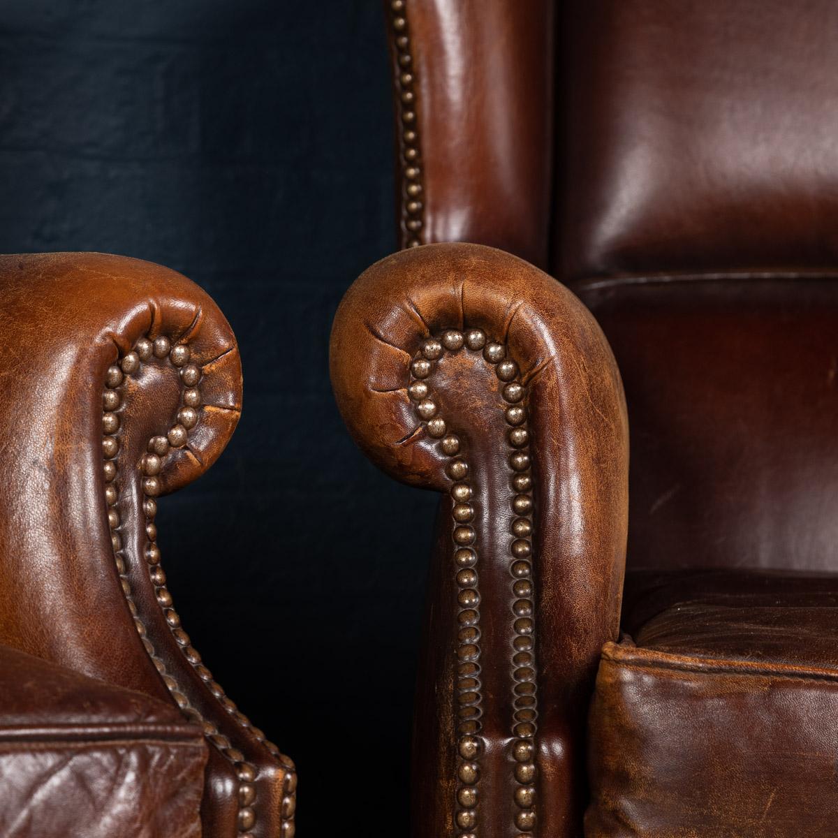 20th Century Pair of Dutch Leather Wing Back Armchairs, circa 1970 10