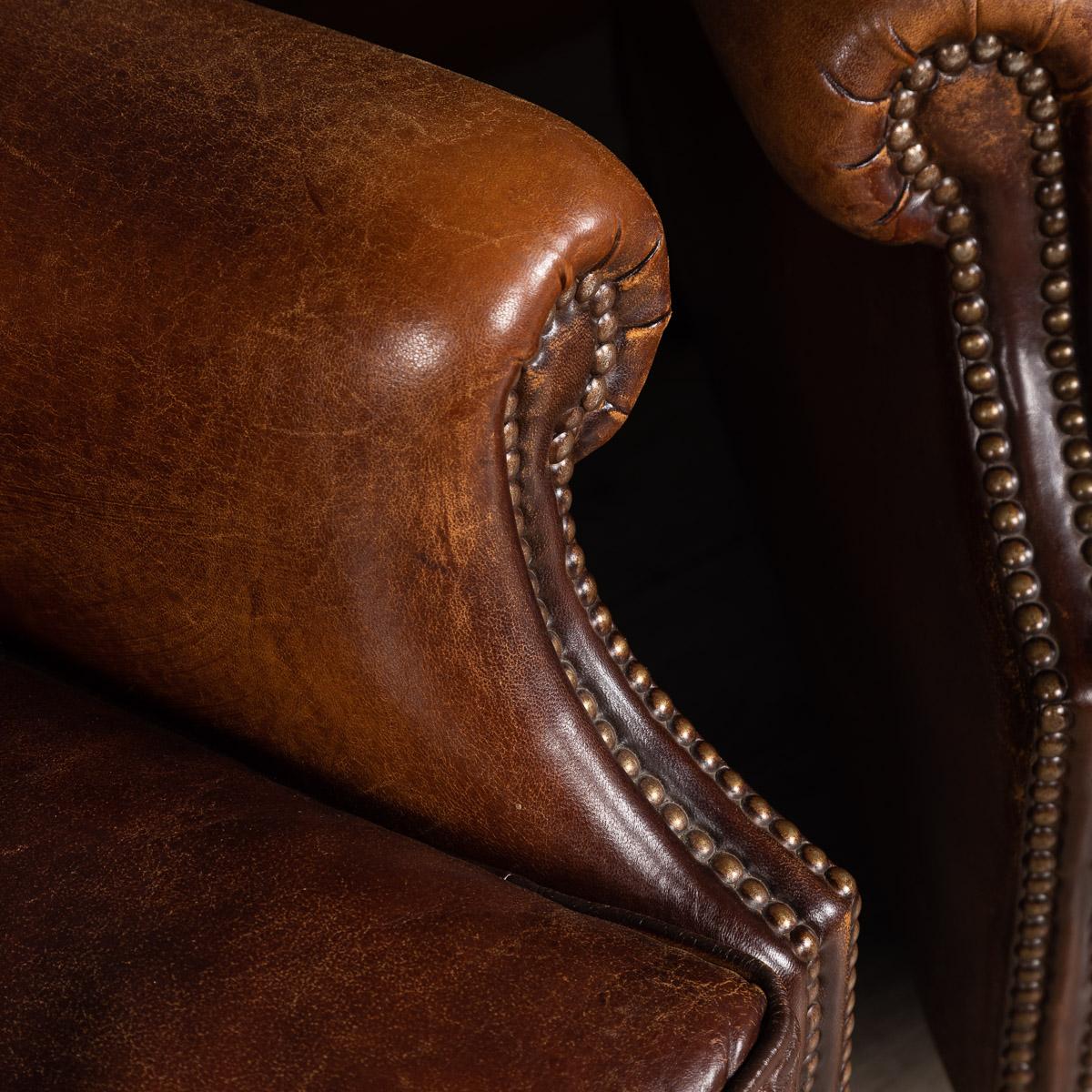 20th Century Pair of Dutch Leather Wing Back Armchairs, circa 1970 16