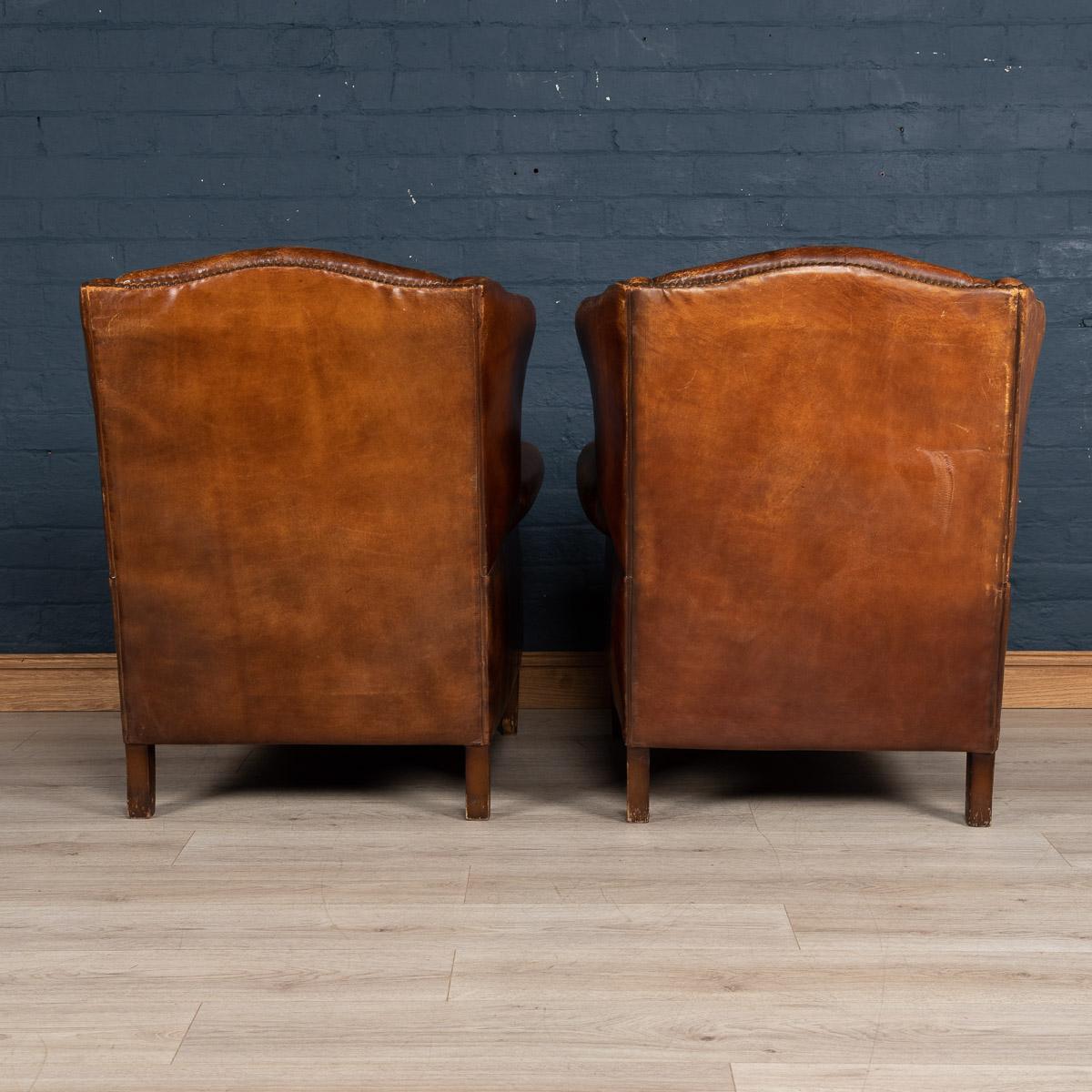 20th Century Pair of Dutch Leather Wing Back Armchairs, circa 1970 1