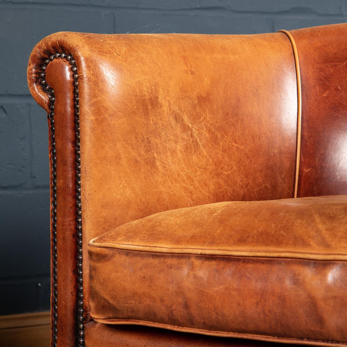 20th Century Pair of Dutch Sheepskin Leather Club Chairs 7