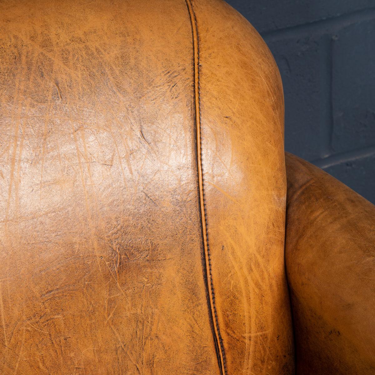 20th Century Pair of Dutch Sheepskin Leather Club Chairs 8