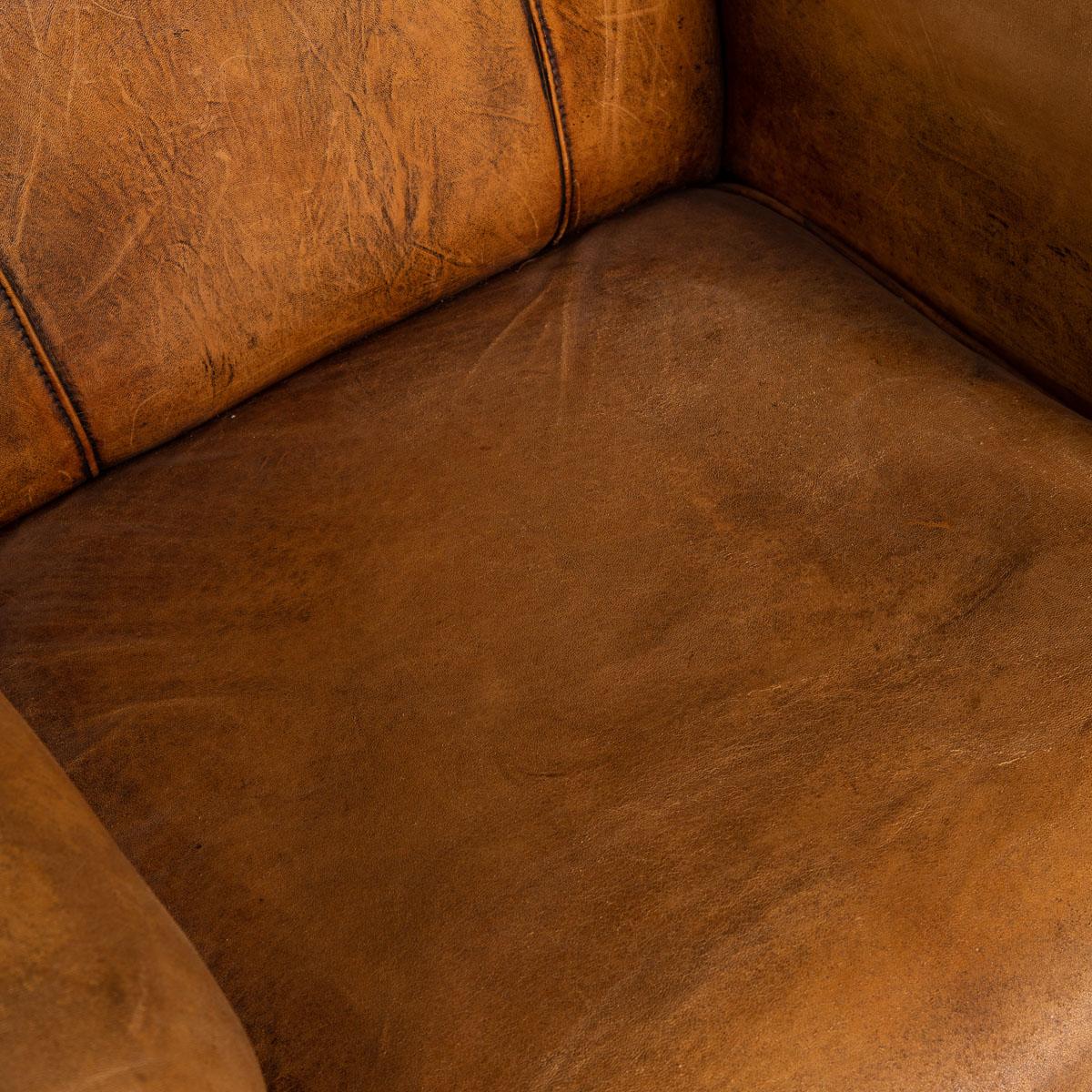 20th Century Pair of Dutch Sheepskin Leather Club Chairs 10