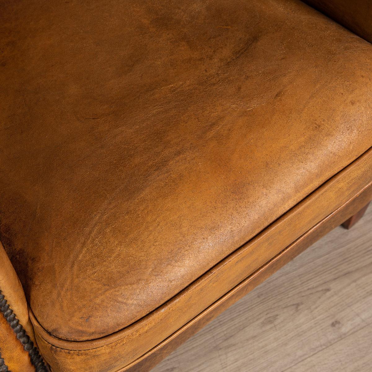 20th Century Pair of Dutch Sheepskin Leather Club Chairs 11