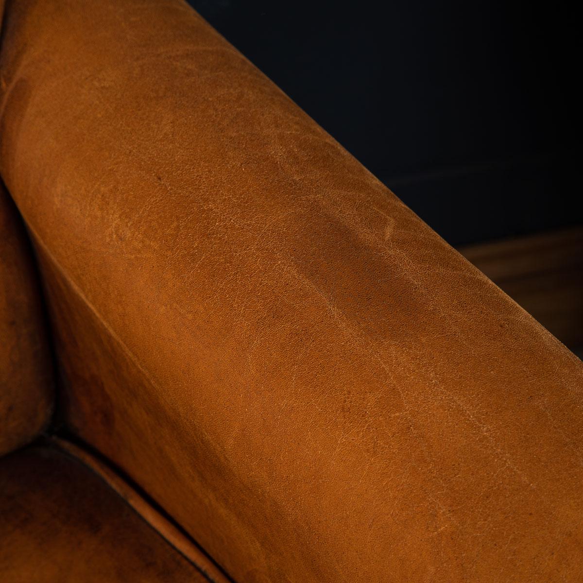 20th Century Pair of Dutch Sheepskin Leather Club Chairs 15