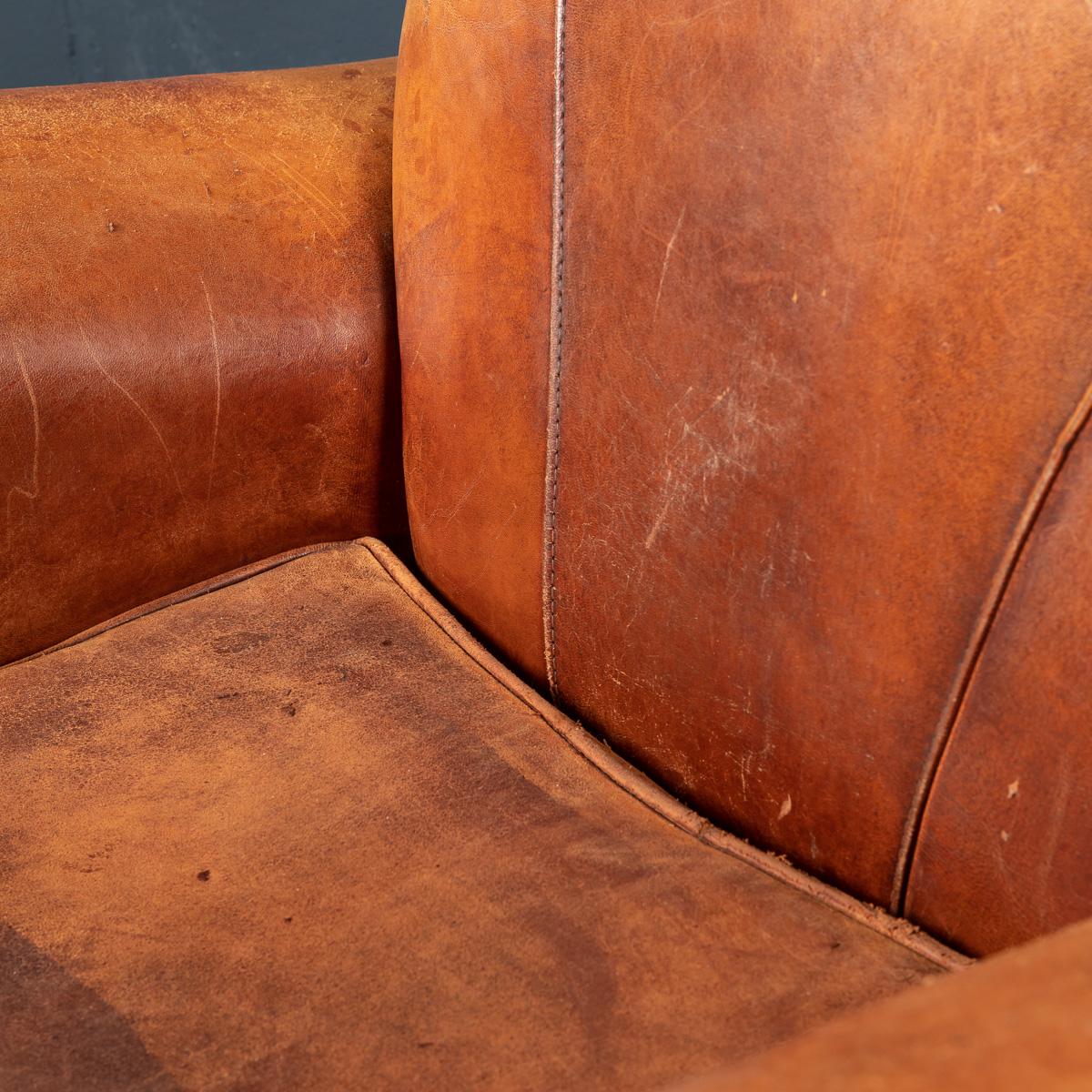 20th Century Pair of Dutch Sheepskin Leather Club Chairs 14
