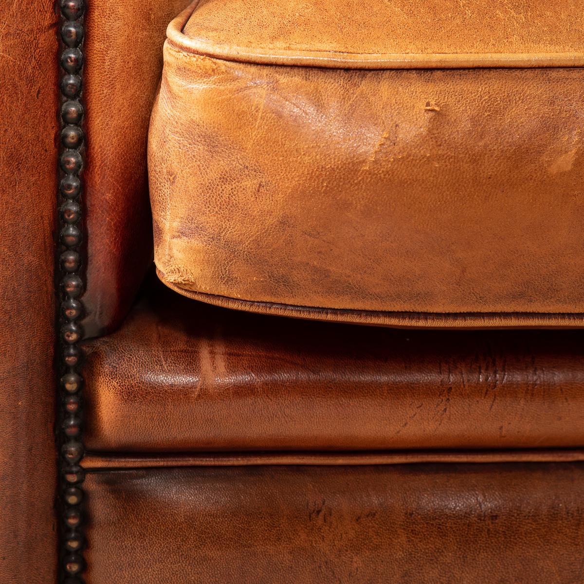 20th Century Pair of Dutch Sheepskin Leather Club Chairs 16