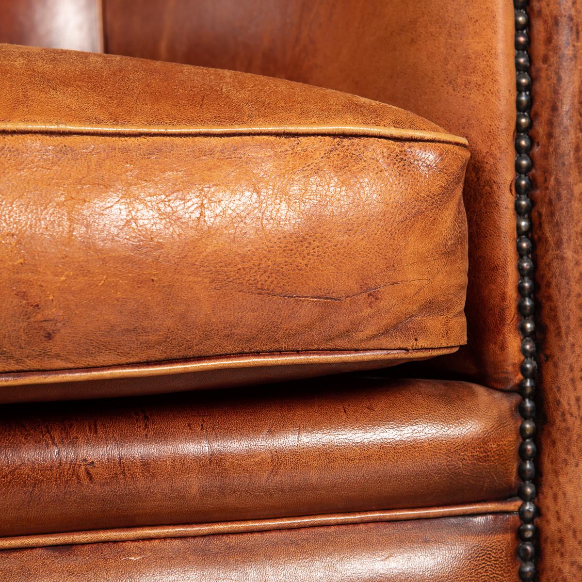 20th Century Pair of Dutch Sheepskin Leather Club Chairs 17