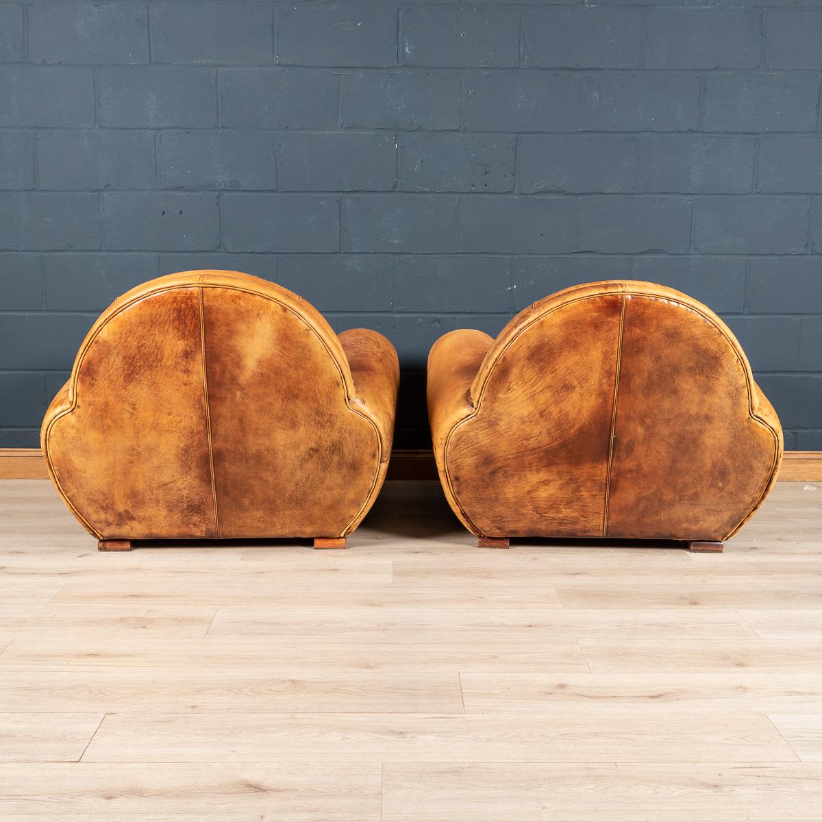Art Deco 20th Century Pair of Dutch Sheepskin Leather Club Chairs