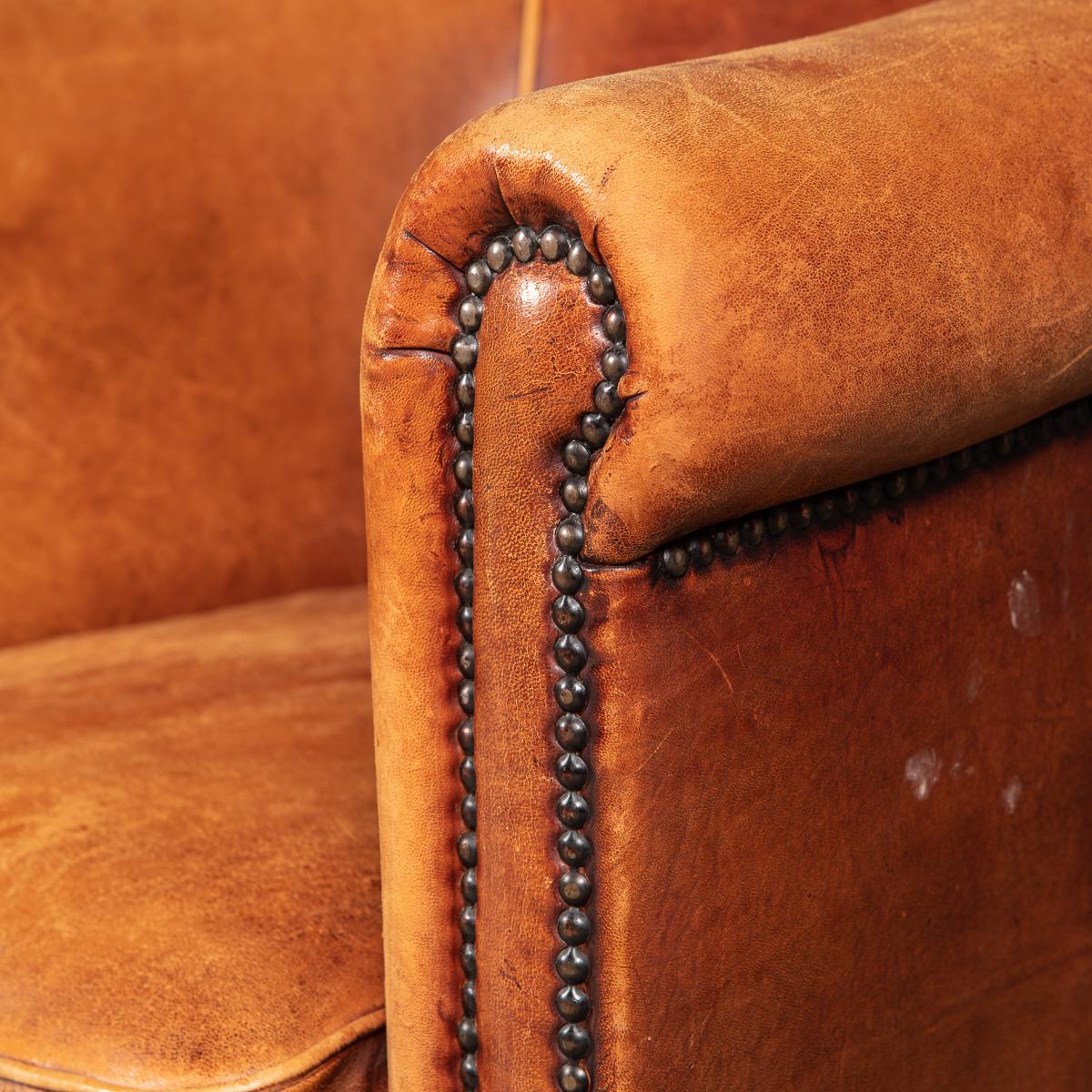 20th Century Pair of Dutch Sheepskin Leather Club Chairs 3