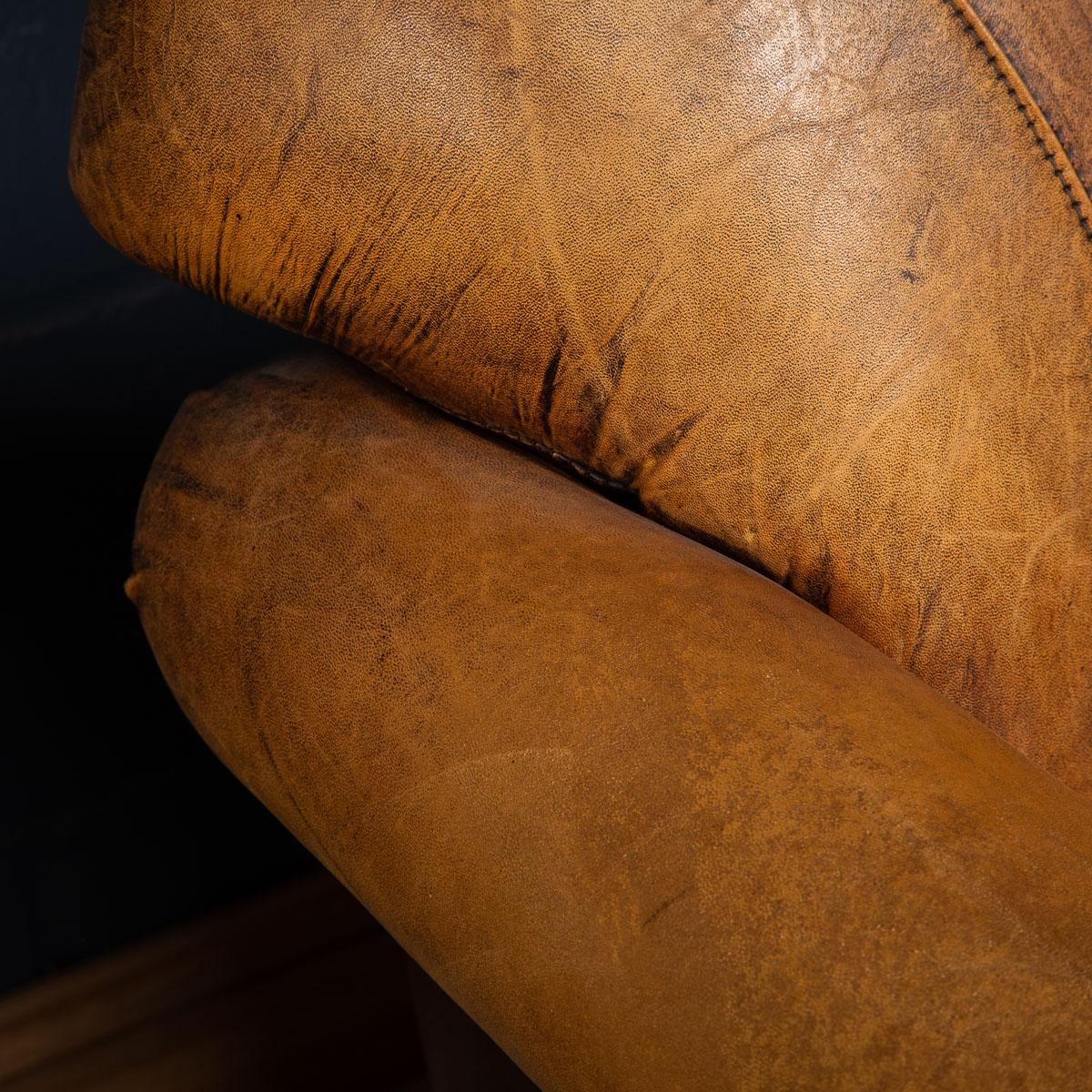20th Century Pair of Dutch Sheepskin Leather Club Chairs 5