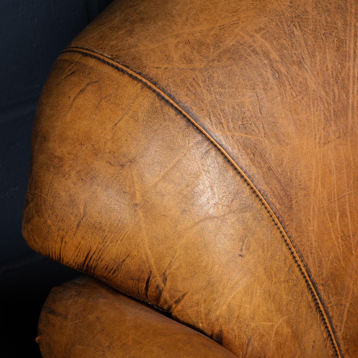 20th Century Pair of Dutch Sheepskin Leather Club Chairs 6
