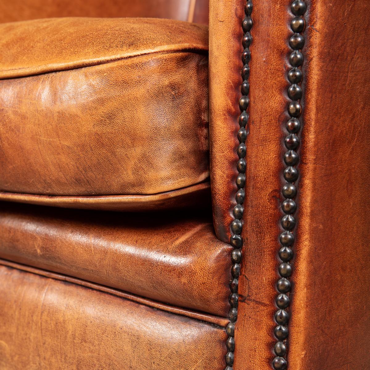 20th Century Pair of Dutch Sheepskin Leather Club Chairs 6