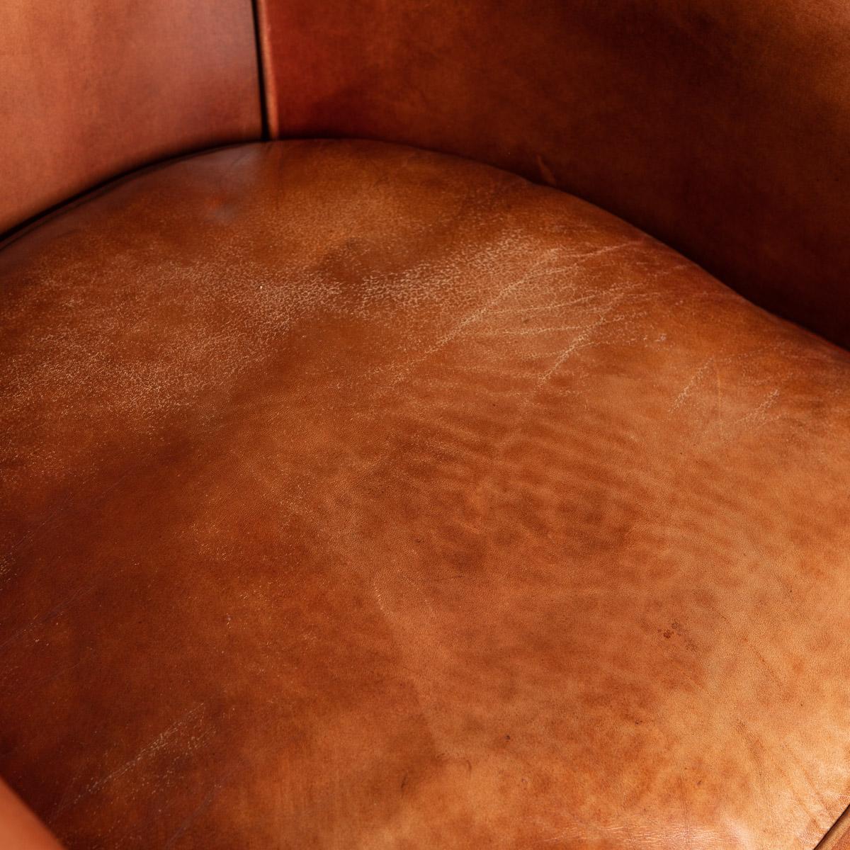20th Century Pair of Dutch Sheepskin Leather Tub Chairs 7
