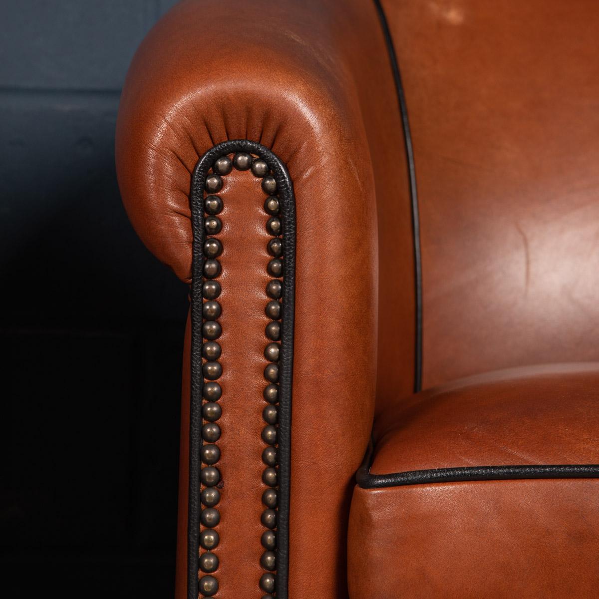 20th Century Pair of Dutch Sheepskin Leather Tub Chairs 8