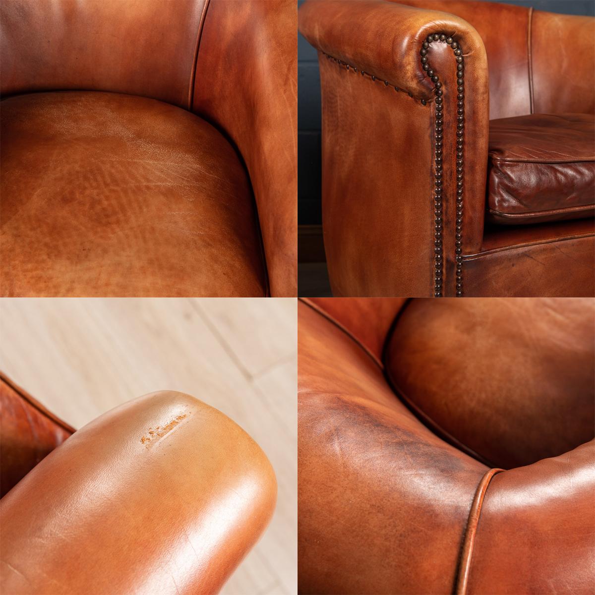 20th Century Pair of Dutch Sheepskin Leather Tub Chairs 9
