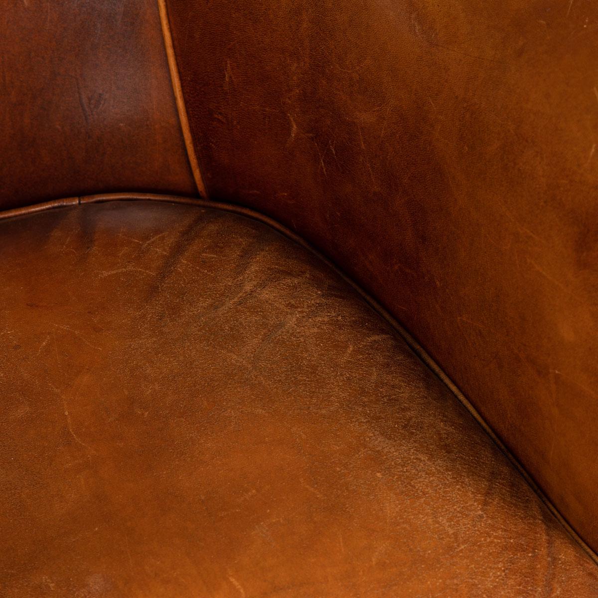 20th Century Pair of Dutch Sheepskin Leather Tub Chairs 7