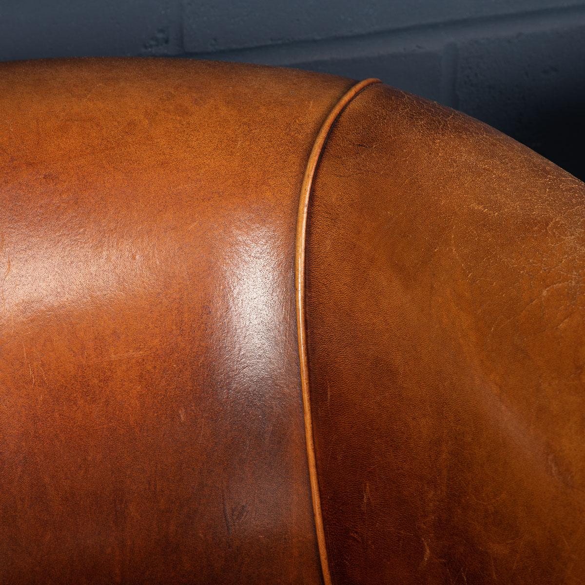 20th Century Pair of Dutch Sheepskin Leather Tub Chairs 8